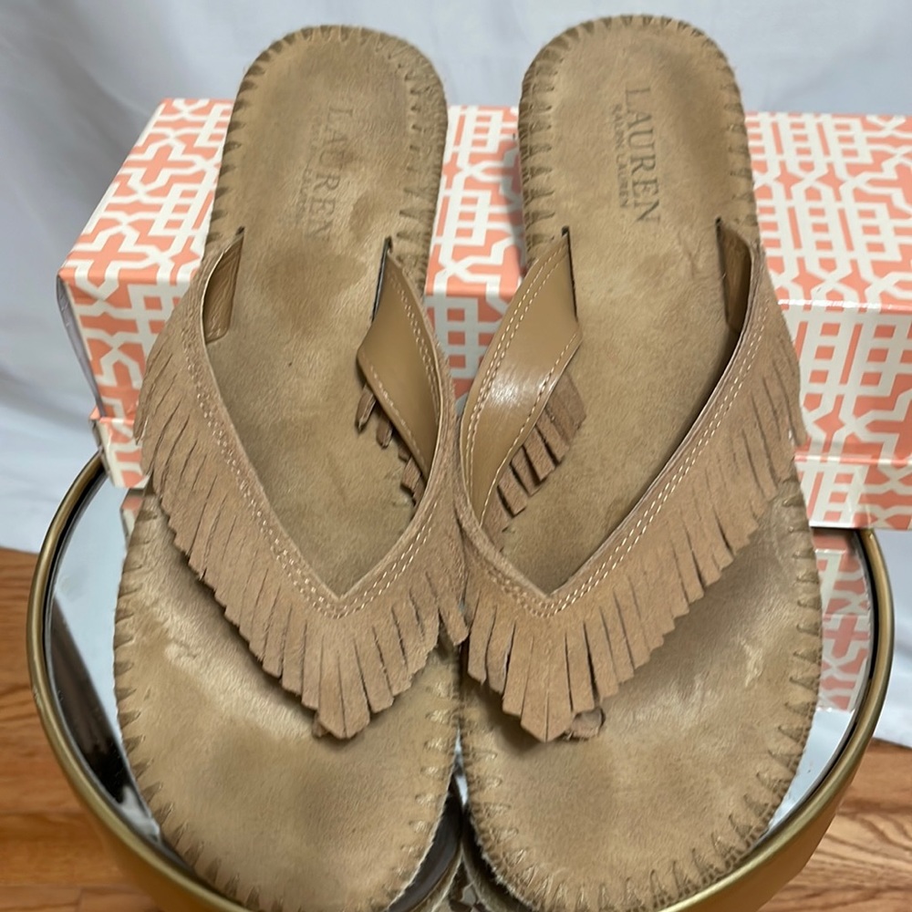 Lauren Ralph Lauren Fringe Sandals in Beige